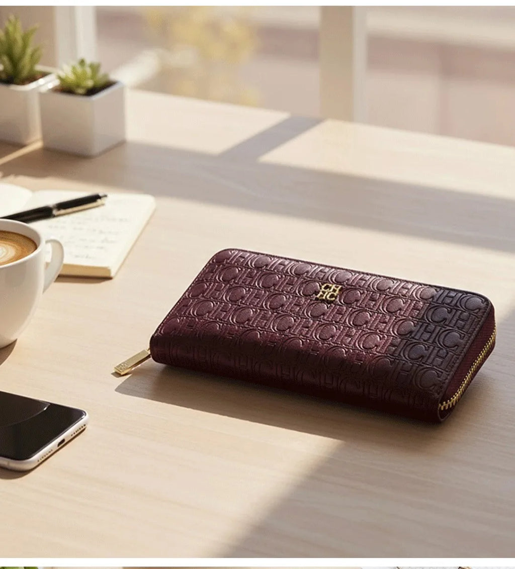 CH Women's Solid Colour Long Wallet Niche Design Fashion Simple Large Capacity Bag Luxury Temperament Vintage Classic Wallet