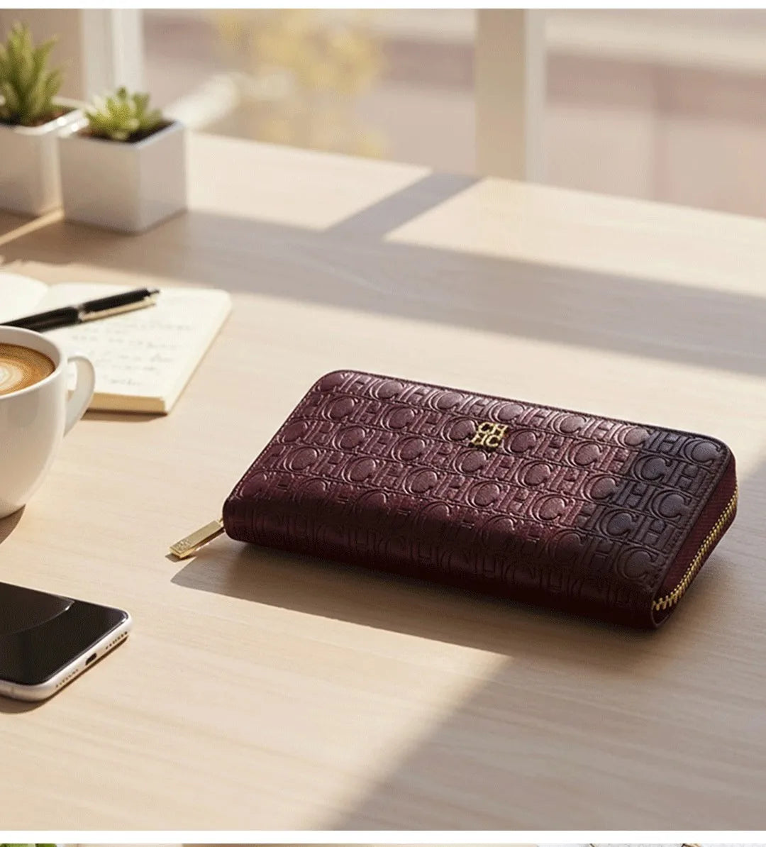 CH Women's Solid Colour Long Wallet Niche Design Fashion Simple Large Capacity Bag Luxury Temperament Vintage Classic Wallet