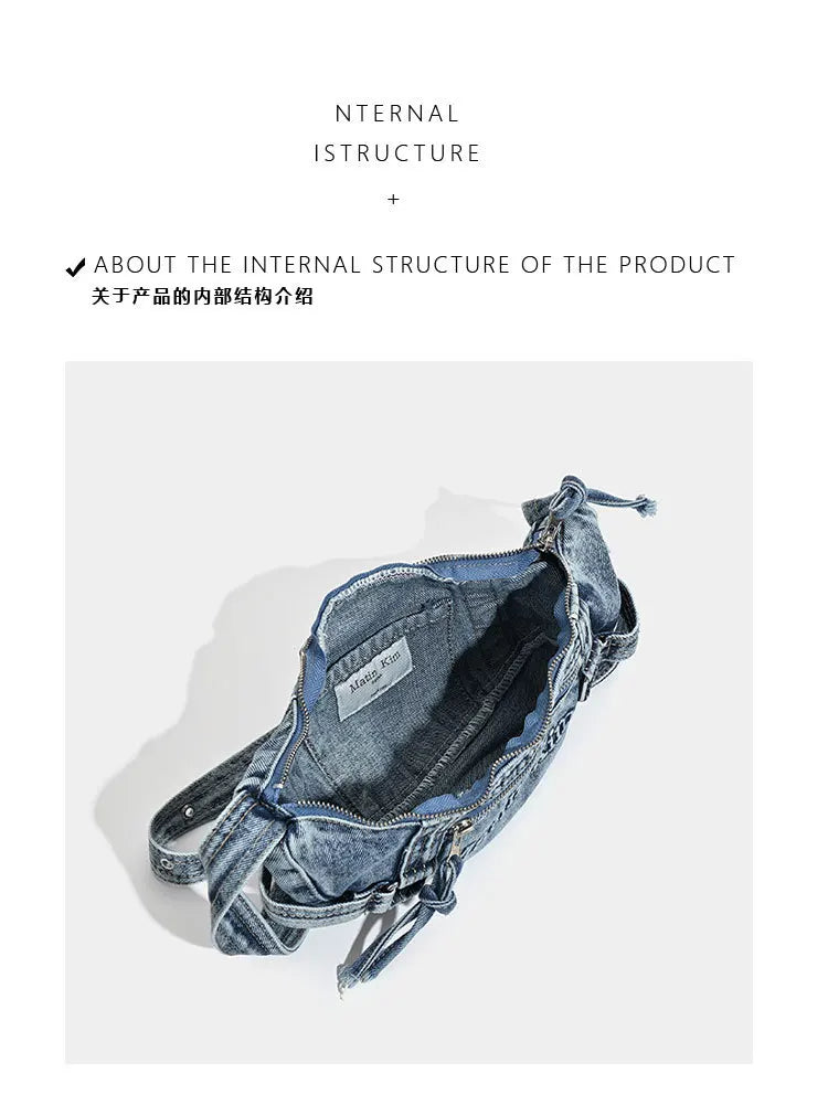 Shoulder Bag for Women New Washed Denim Bags Retro Crescent Bag Diagonal Span Underarm Tote Handbag Mini Portable