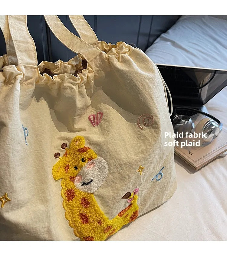 Leisure Large Capacity Single Shoulder Bag Trendy Embroidered Nylon Tote Bag School Style Sweet Handle Bag