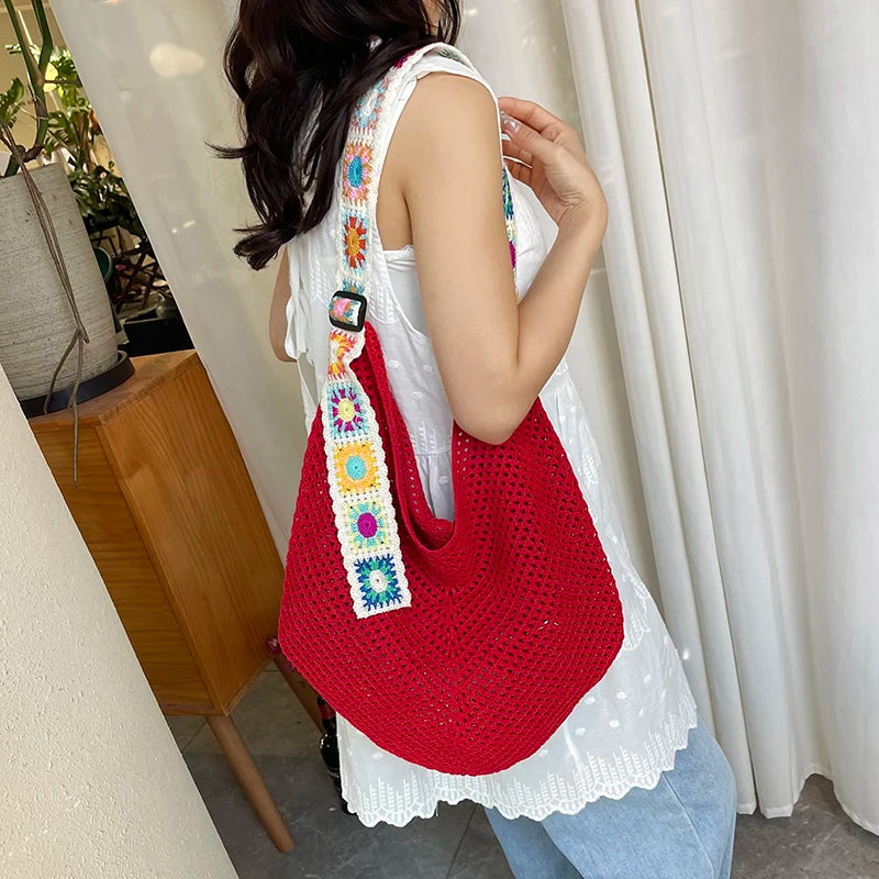 2025 Summer New – Bohemian Fresh Hollow Woven Tote Bag – Large Capacity Single-shoulder for Leisure & Vacation