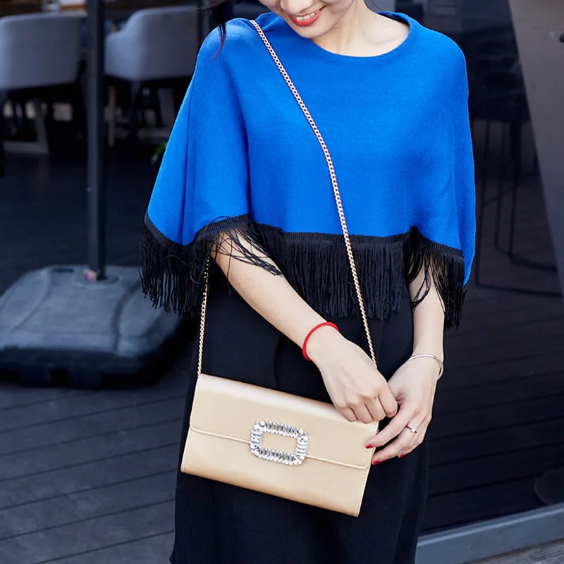 Elegant Satin Envelope Evening Handbags for Women Square Diamond Buckle Wedding Bridal Party Purse Shoulder Chain Messenger Bags