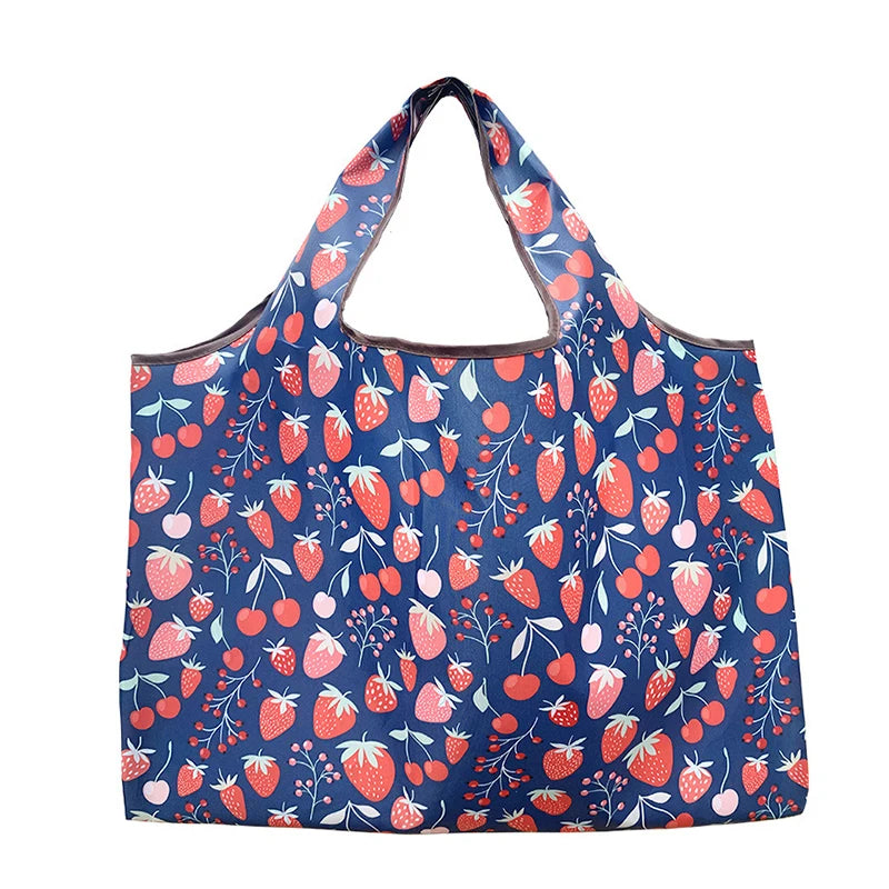 Fashion Pocket Tote Women Bag Eco-Friendly Folding Shopping Bag Reusable Portable Shoulder Handbag for Travel Supermarket