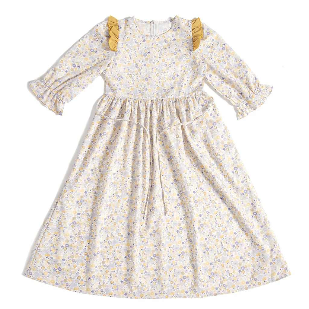 Abaya Girls Long Sleeve Dresses,Muslim Floral Dress for Kids,Conservative Outfits,Full Cover Robe Gown,Children's Beaching Dress