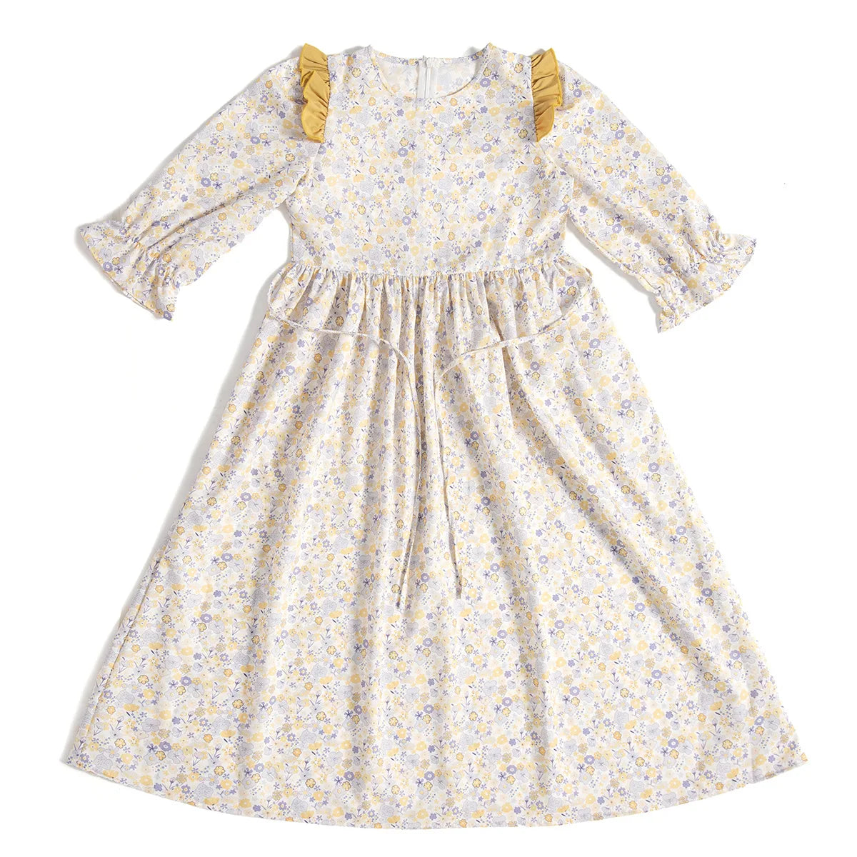 Abaya Girls Long Sleeve Dresses,Muslim Floral Dress for Kids,Conservative Outfits,Full Cover Robe Gown,Children's Beaching Dress