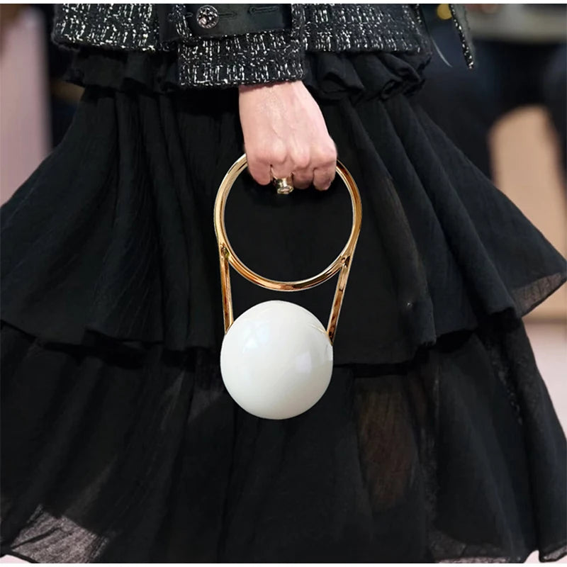 Brand Evening Bag With Ball Handle Mini Pvc Luxury Shoulder Bag Electroplated Bowling Purse Women Round Ball Handbag Armpit Bag