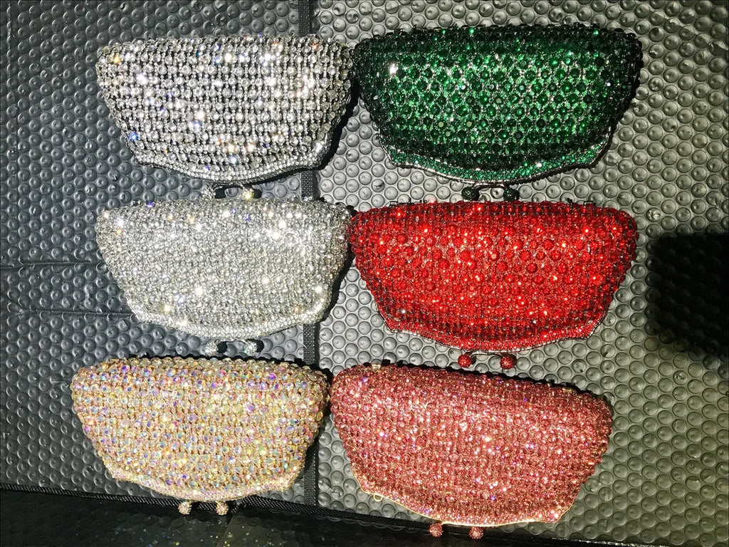 Women Pink Gold Silver Red Green Blue Purple Clutches Wedding Bridal Crystal Bag Banquet Hollow Purse Diamond Party Gala Handbag
