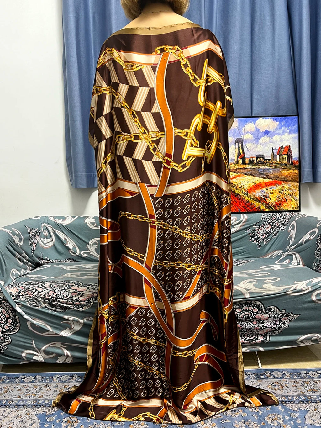 Muslim Silk Abayas For Women 2023 Fashion Print Islam Turkey Loose Elegant Femme Robe African Summer Ice Clothes With Headscarf