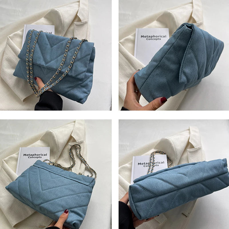 Fashion Summer Jeans Denim Bags Shoulder Crossbody Bag Women Canvas Girl Chain Handbag Luxury Designer Quilted Tote Bags