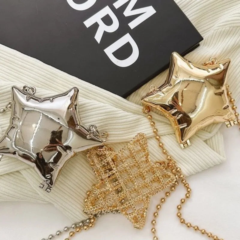 2025 New Women Shiny Mini Bag Pentagram Box Metal Fashion Female Crossbody Shoulder Bag for Party Wedding Evening Handbag