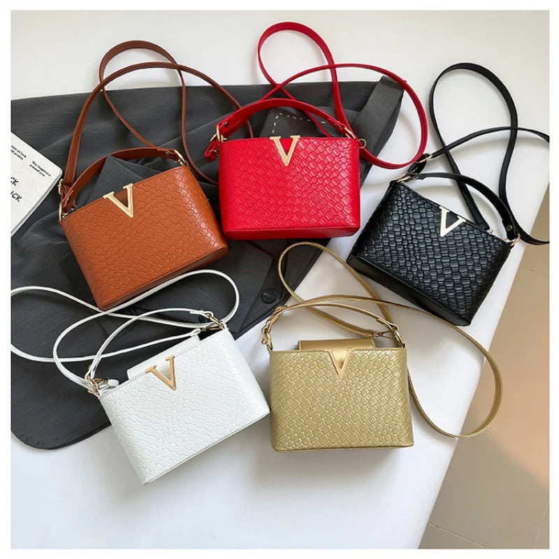 Luxury Women's Tote Bag, Chic V Shaped Stylish Pu Leather Bucket Bag, Top Cover Handbag Women Shoulder Crossbody Bags for Woman