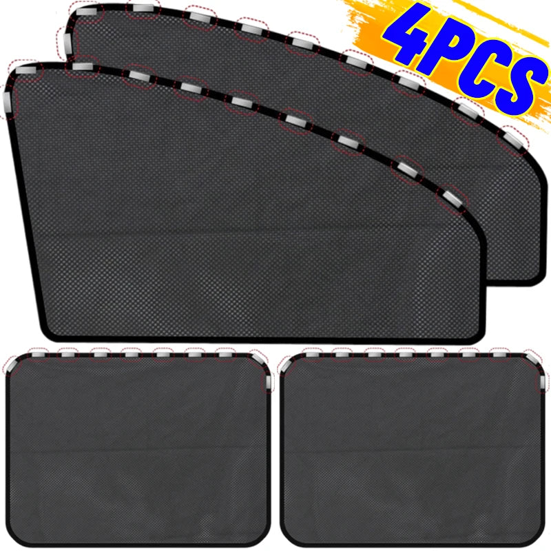 Magnetic Car Sunshade Universal Foldable Unobstructed View Nylon Mesh Curtain with Strong Magnets UV Protection Window Sunshades
