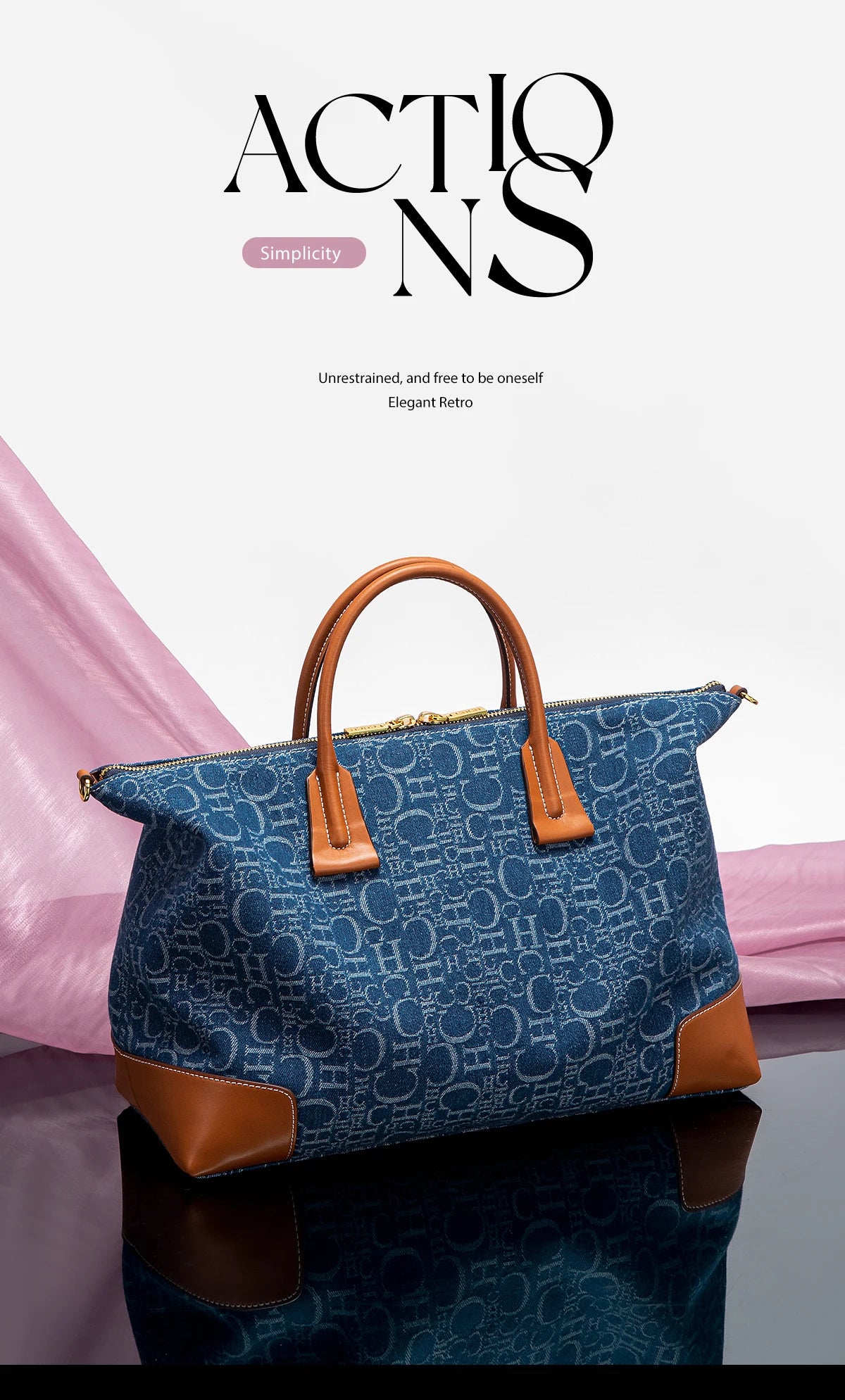 Geometric Letter Pattern Travel Totes – Sophisticated Blue Fabric  Leather Accents Metallic  for Urban Mobility Chic Versatility