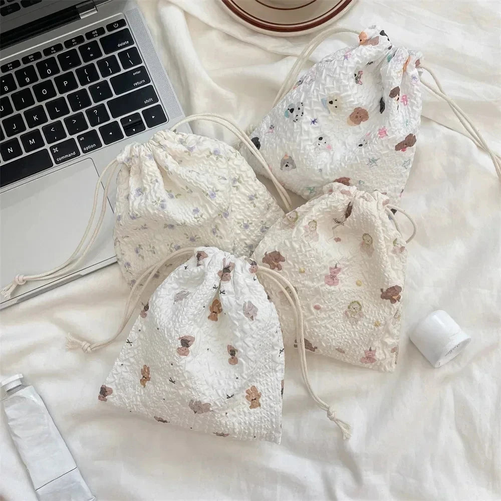 Cute Bear Cartoon Drawstring Bags Women Drawstring Packaging Pocket Cosmetic Bag Makeup Bag Large Capacity Coin Purse Coin Pouch