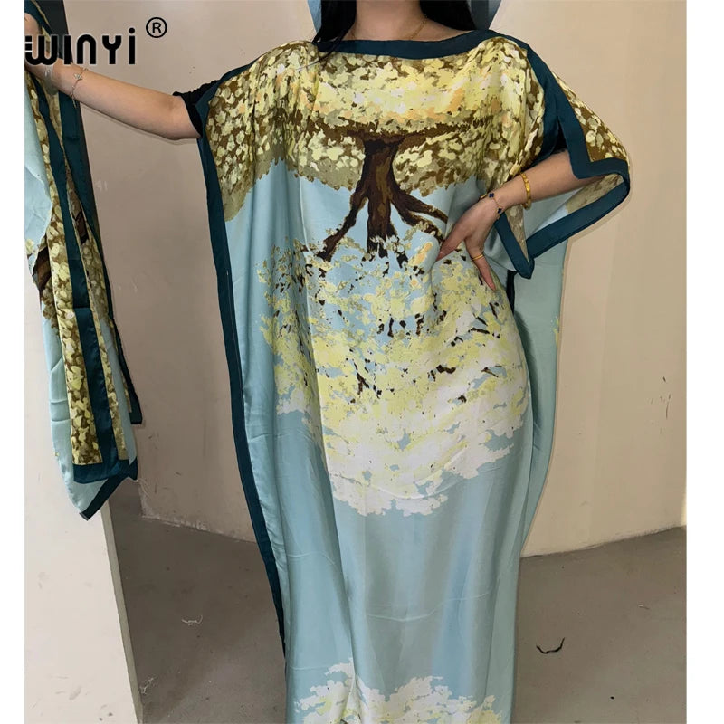 WINYI muslim african traditional dress for woman abaya dubai luxury Kaftan evening dress Elegant Maxi Length Dress beach covers