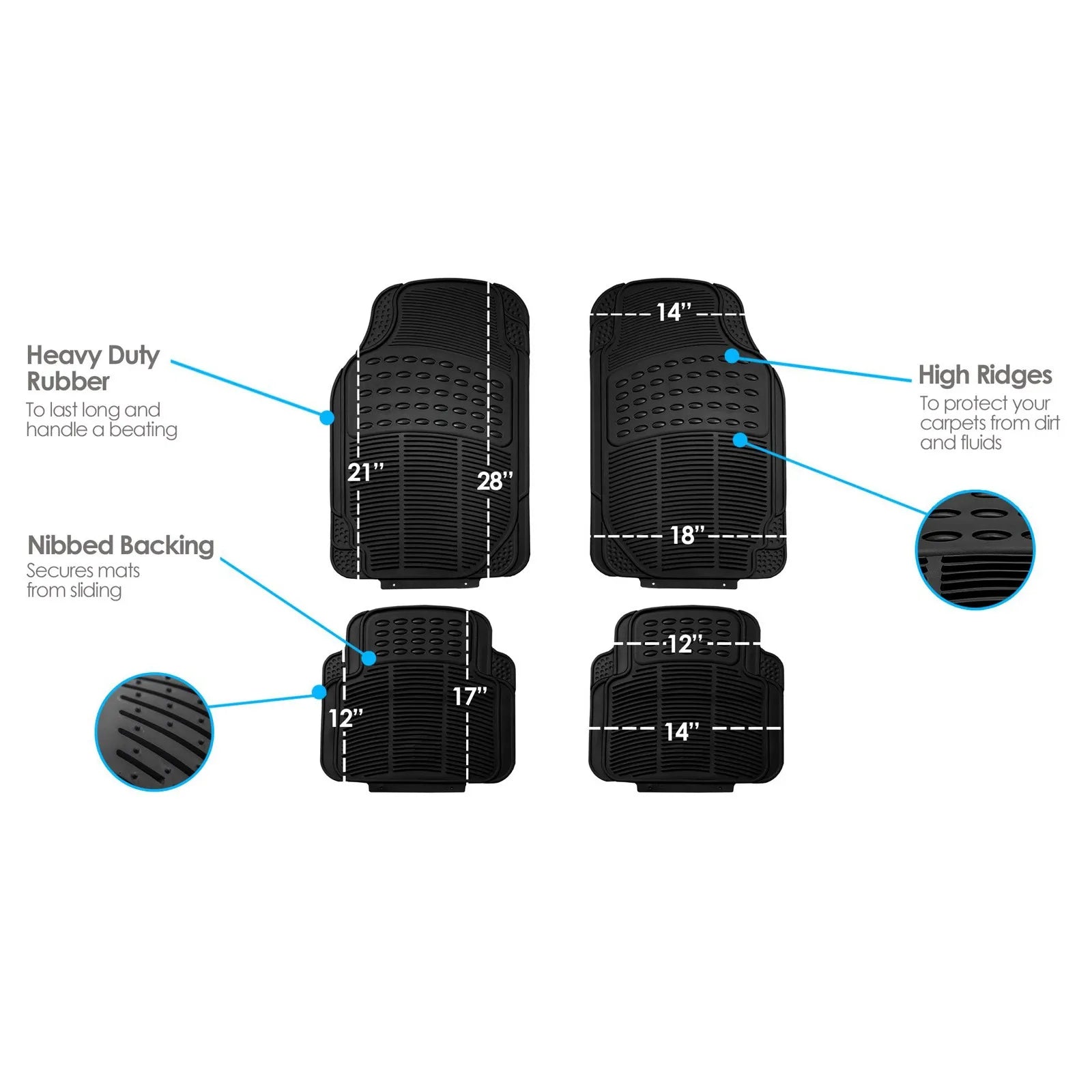 (4PC)  All Weather Car Floor Mats, Universal Design, Car Floor Mats With Grip Ridges, Waterproof, For Cars, Trucks And SUVs