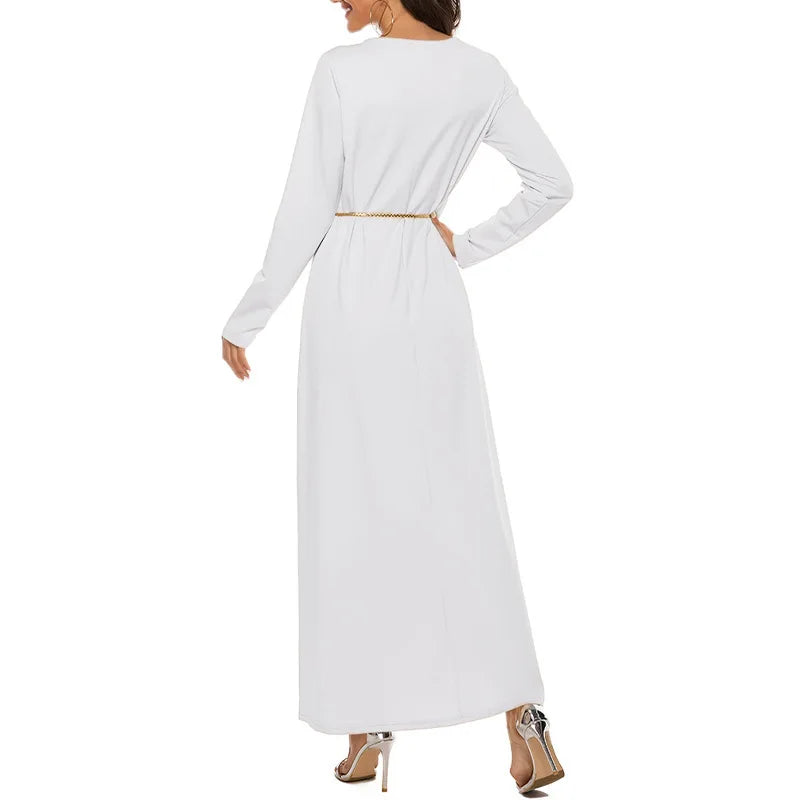 Women's Muslim Worshipwear Basic Long sleeved Laydown Round Neck Dress Middle Eastern Solid Color Robe