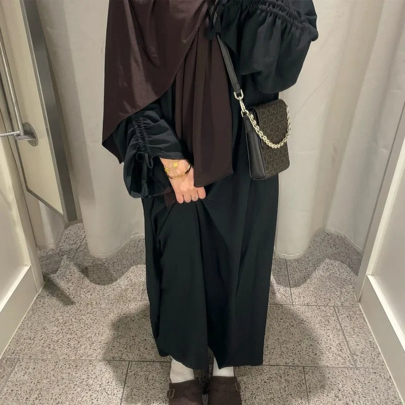 2024 Saudi Arabia Muslim Women Modest Dress Eid Dubai Plain Abaya Islamic Holiday Party Solid Turkey Lace-up Cuffs Long Clothes