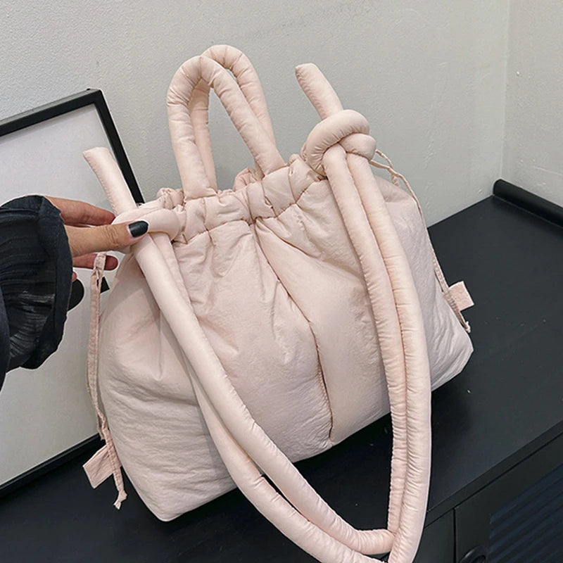 Fashion Casual Large Capacity Puffer Tote Bag Designer Padded Nylon Women Shoulder Bags Handbags Knotted Strap Crossbody Bags