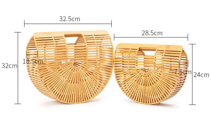 Fashion Straw Bag Bamboo Semi-circular Handbags High quality Hand woven Women Bags Bohemia Summer Ladies Beach Bag Bamboo Bags