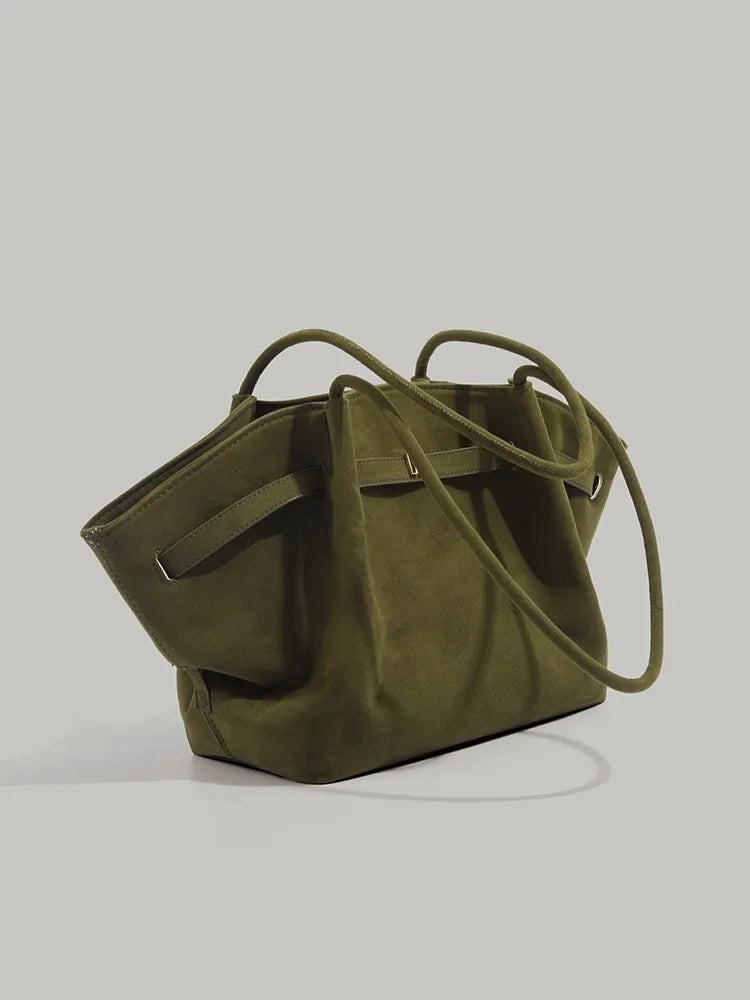 Retro Green Handbag Shoulder Bag Versatile Tote Bag Underarm Design Autumn Winter New Style Soft Polyester Fiber Neutral Minimal