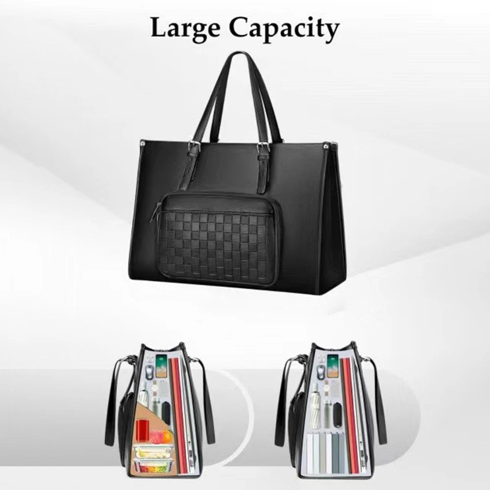 15.6" Laptop Bag with Insulated Lunch Compartment - PU Leather Briefcase for Work, School & Travel (Waterproof, Multi-Pocket)