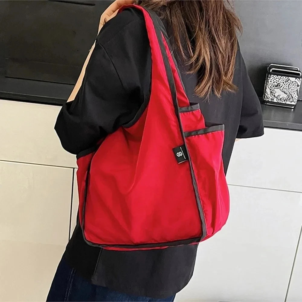 Large Capacity Lady Tote Bag Foldable Thickening Shopping Bag Lightweight Handbag Double-layer Shoulder Bag for Women