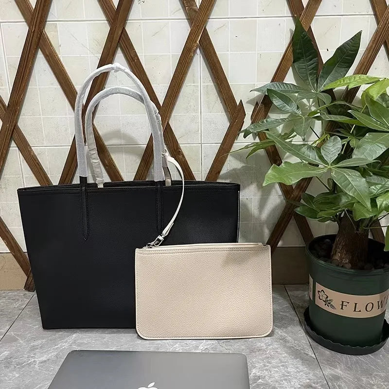 Large Capacity Fashionable Simplistic French Crocodile Ladies Shoulder Bag Double Sided Color Block Handbag Tote Bag