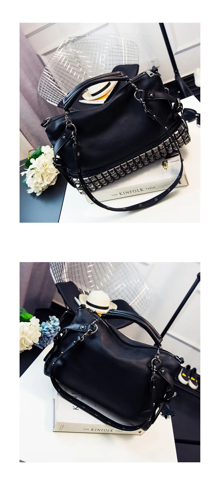 Luxury Pu Leather Handbags Shoulder Bags High Quality Ladies Big Shoulder Messenger Bags Fashion Female Rivet Tote Travel Bag