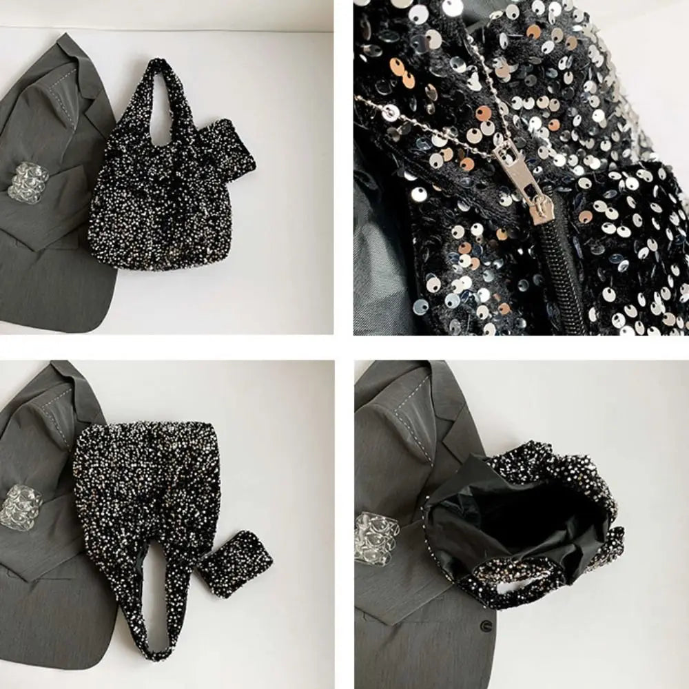 Fashion Evening Bag Sequin Tote Bag Purse Fashion Silver Shoulder Bag Shiny Large Hobo Bag Girls