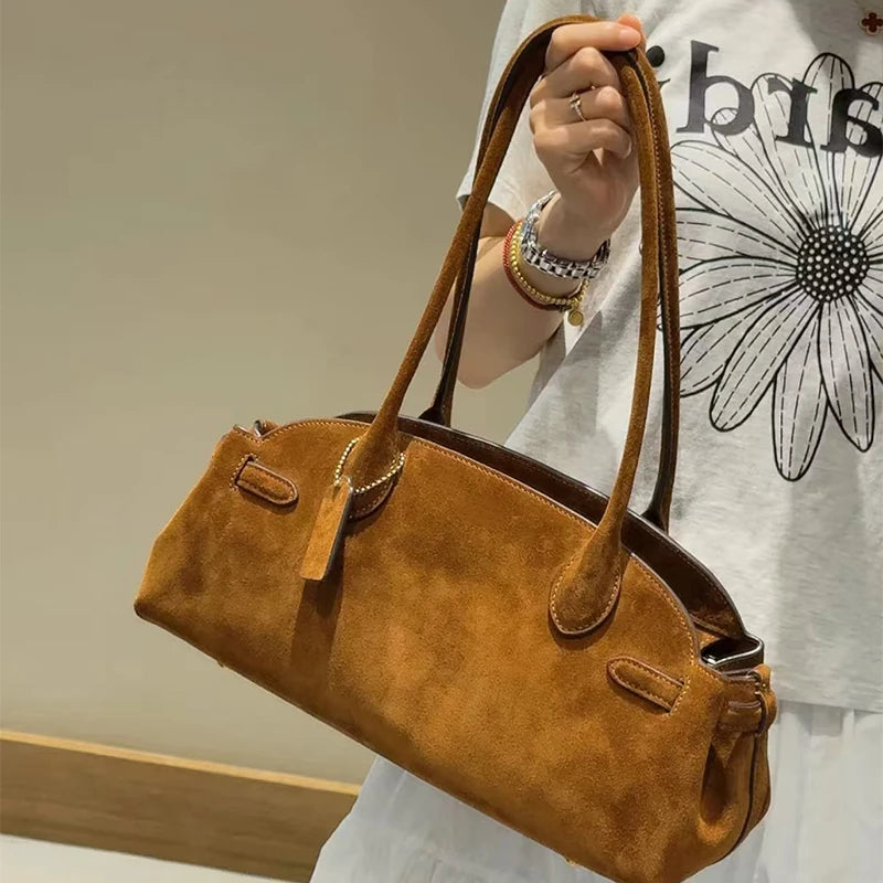 Luxury Women's Bag Lazy Matte Suede Tote Suede Boston Shoulder Bag Large Capacity Commuter Long-handle Handbag Underarm Shopper