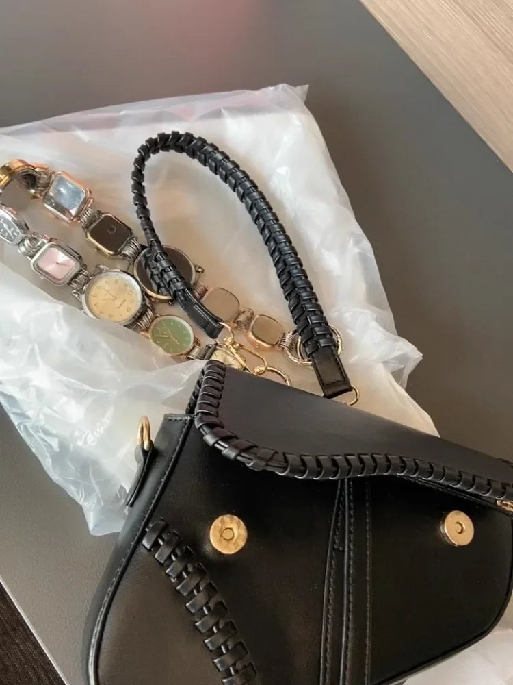 Designer Luxury Saddle Bag Women 2025 New In Fashion Chic Metal Watch Strap Shoulder Bag Trend Graffiti Novelty Female Bags