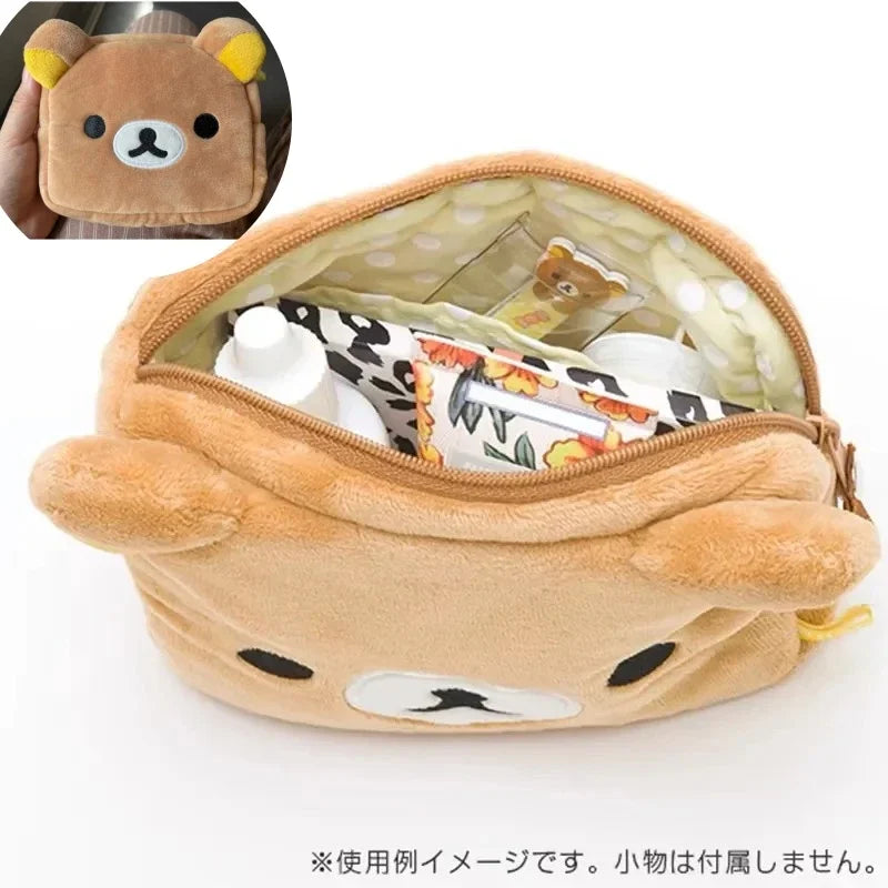 Kawaii Rilakkuma Pencil Bag Makeup Organizer Storage Bag Cartoon Bear Plush Multi Case Kawaii Cosmetic Bags Vanity Beauty Case