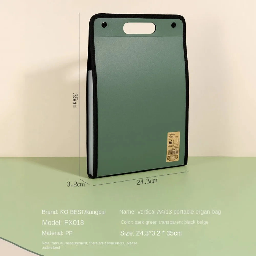 Briefcases A4 Vertical Folder PP Material Portable 13 Pocket File Folders Durable Organ Bag A4 File Storage Bag Office