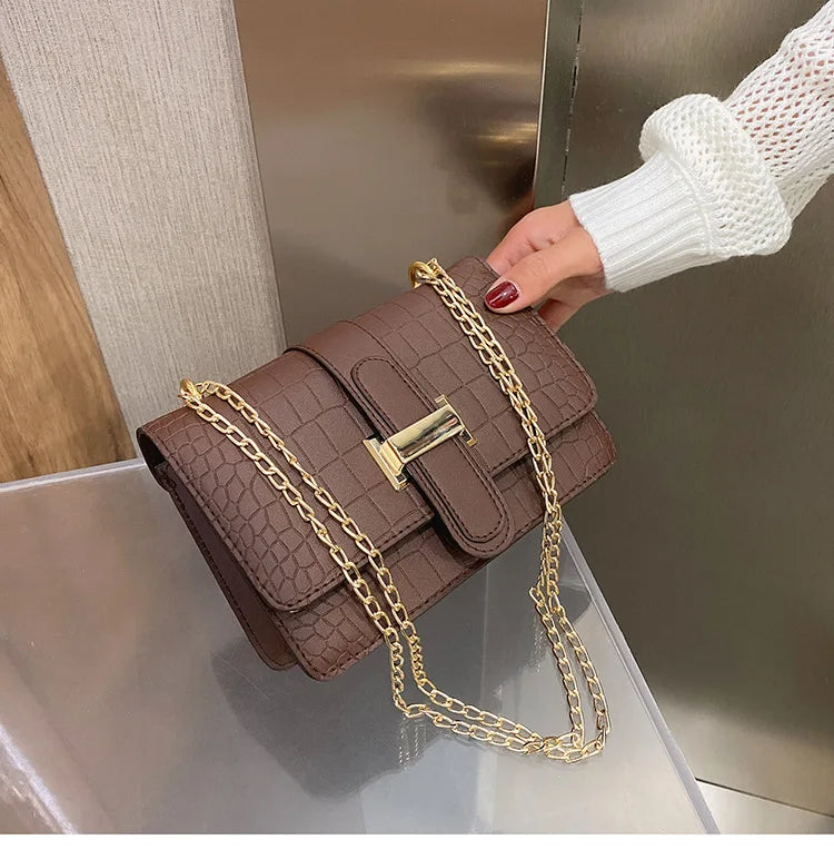 Luxury Stone Pattern Women Single Shoulder Crossbody Bags Fashion PU Leather Chains Handbags Messenger Bag Small Square Bag
