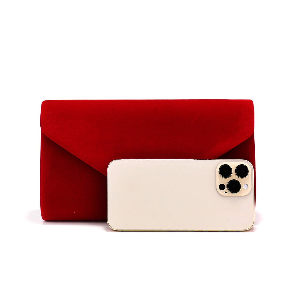 Red Color Women Evening Bags Cover Envelope Design Pary Wedding Girl Handbags With Chan Shoulder Clutch Velvet Fashion Purse