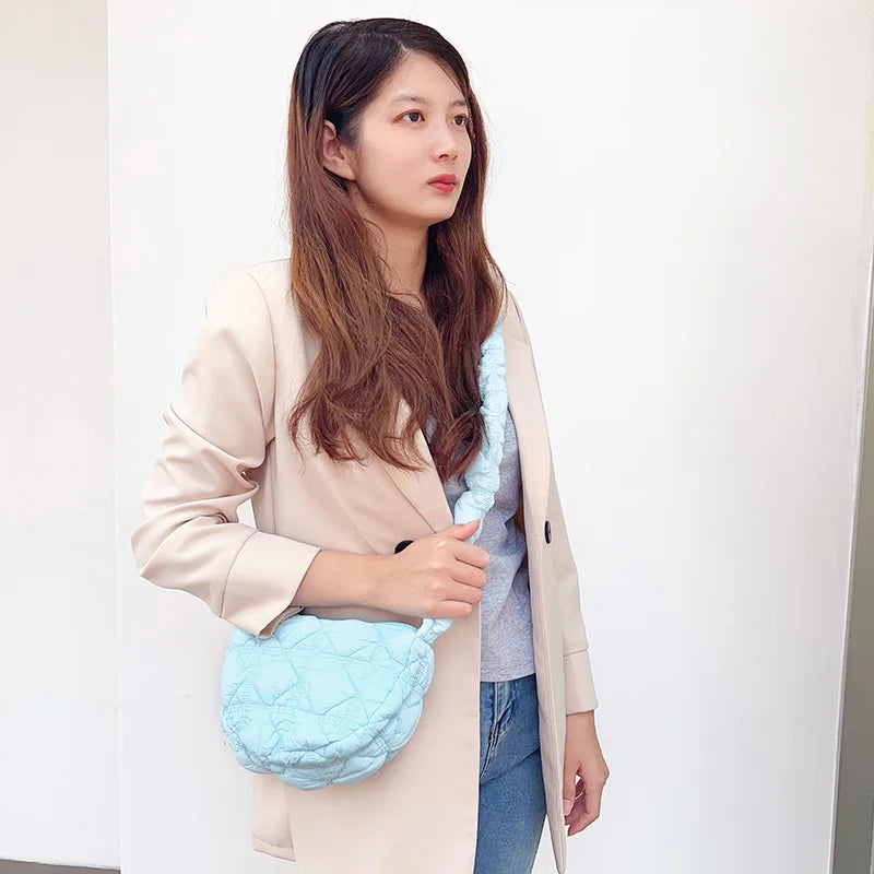 Crossbody Bag for Women Drawstring Strap Hobo Bag Puffer Zipper Underarm Bag Clutch Purse for Travel Shopping