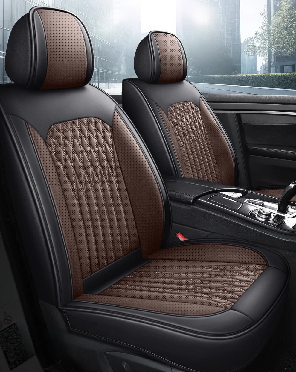 Full Set Car Seat Covers  Full-Wrap Design, Breathable Perforated PU Leather, Universal Fit for Most Sedans, Trucks & SUVs