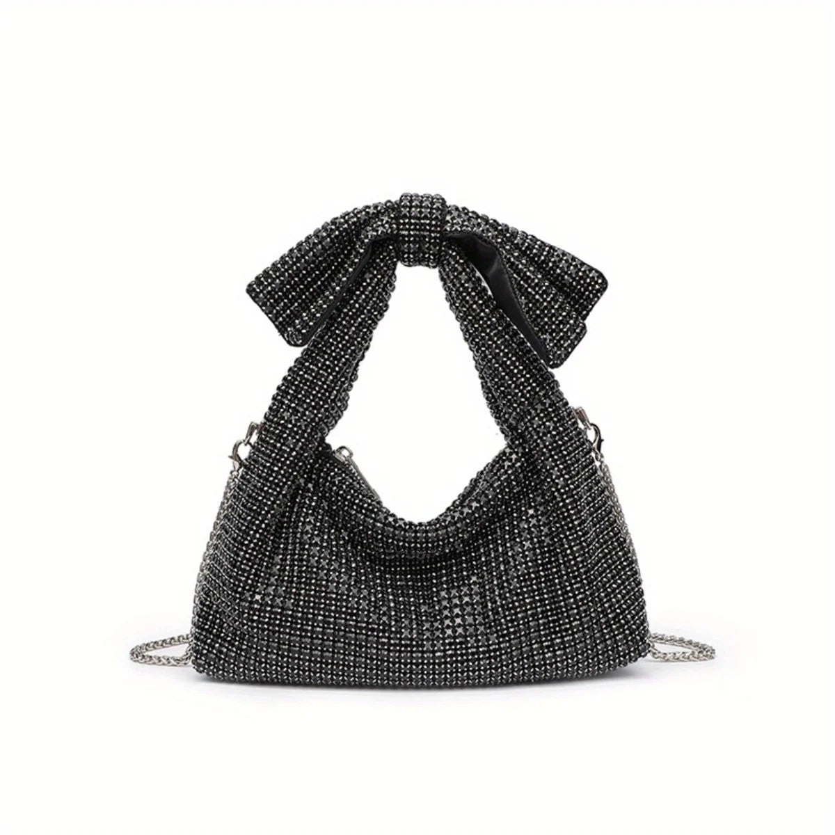 Bow Evening Bag for Women Rhinestone Shoulder Purse Glamorous Crystal Crossbody Bag Sparkling Party Clutch for Special Occasions