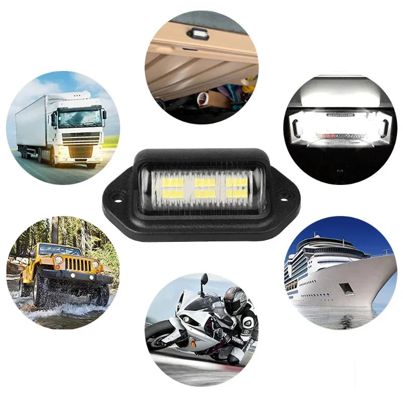 6 LED Car License Number Plate Lights Waterproof 12-24V Universal Truck RV Trailer Tail License Plate White Side Lamp Bulbs
