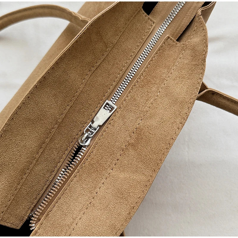 Luxury Women's Bag Lazy Matte Suede Tote Suede Boston Shoulder Bag Large Capacity Commuter Long-handle Handbag Underarm Shopper