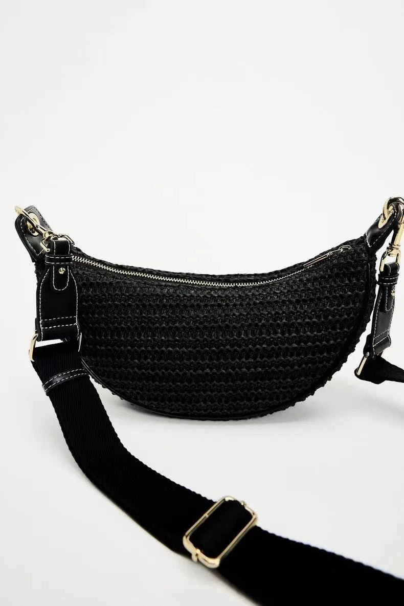 Fashion Woven Hobo Straw Bag Bohemian Half Moon Travel Beach Bags for Women Handbags Designer Handmade Shoulder Crossbody Bag