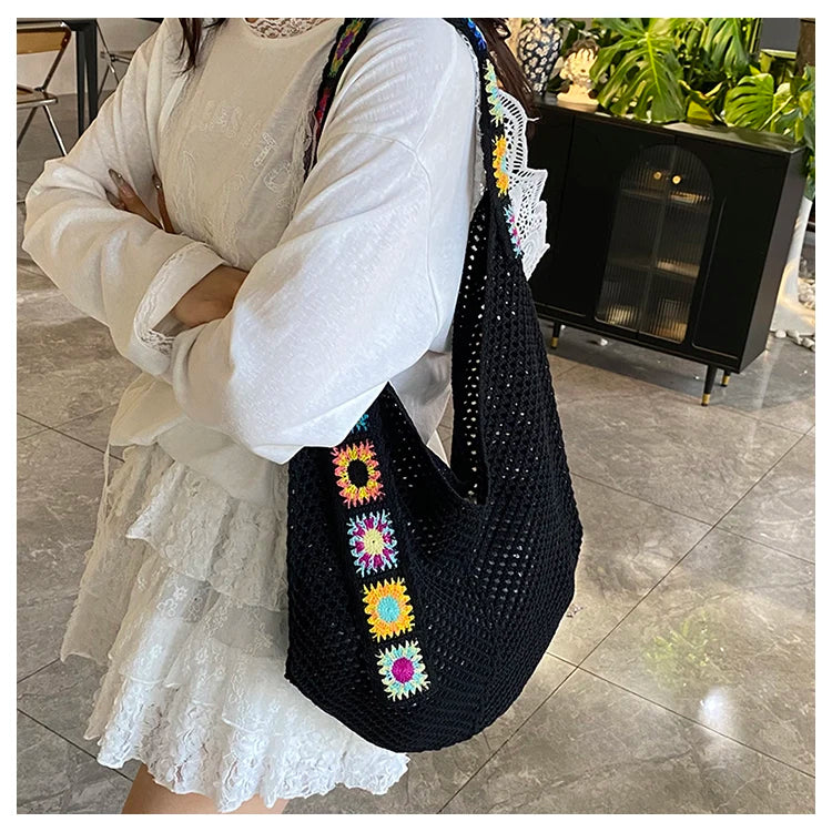 2025 Summer New – Bohemian Fresh Hollow Woven Tote Bag – Large Capacity Single-shoulder for Leisure & Vacation