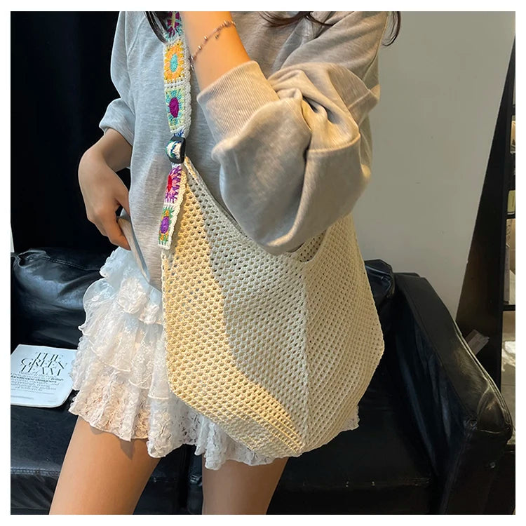 2025 Summer New – Bohemian Fresh Hollow Woven Tote Bag – Large Capacity Single-shoulder for Leisure & Vacation