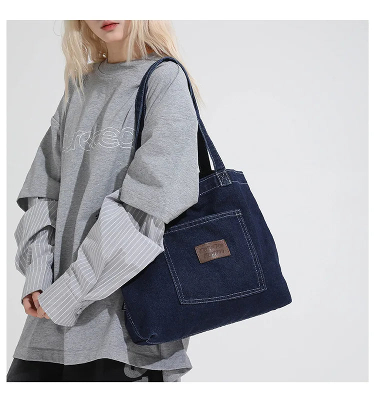 Denim Shoulder Bag Fashion Versatile Daily Commute Large Capacity Handbag