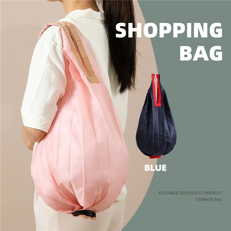 Nylon Reusable Shopping Bags Large Portable Eco-Friendly Foldable Shoulder Bag Handbag Pocket Totes Bag Folding Grocery Pouches