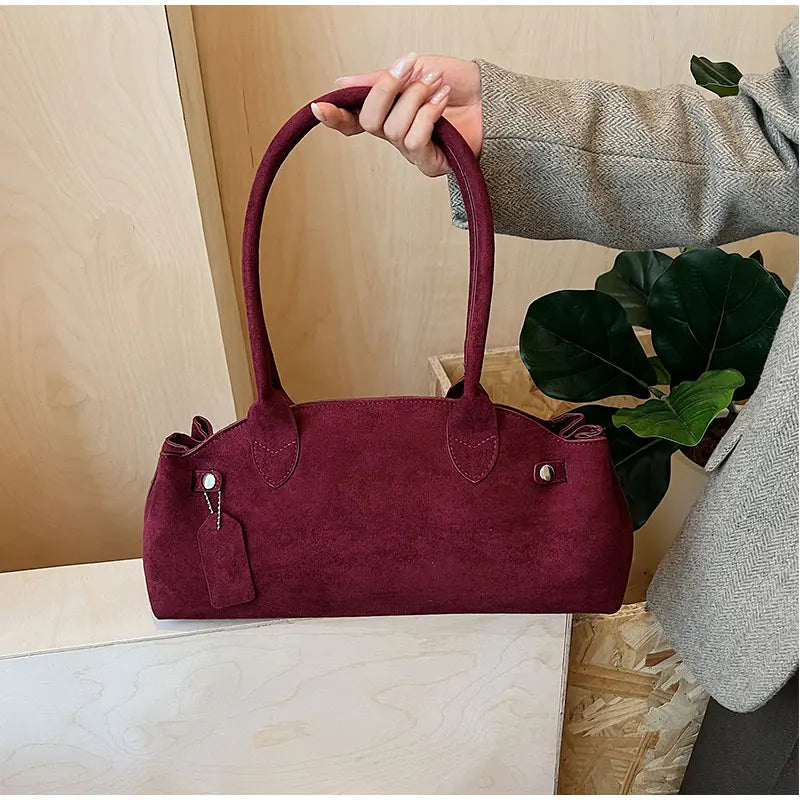 Luxury Women's Bag Lazy Matte Suede Tote Suede Boston Shoulder Bag Large Capacity Commuter Long-handle Handbag Underarm Shopper