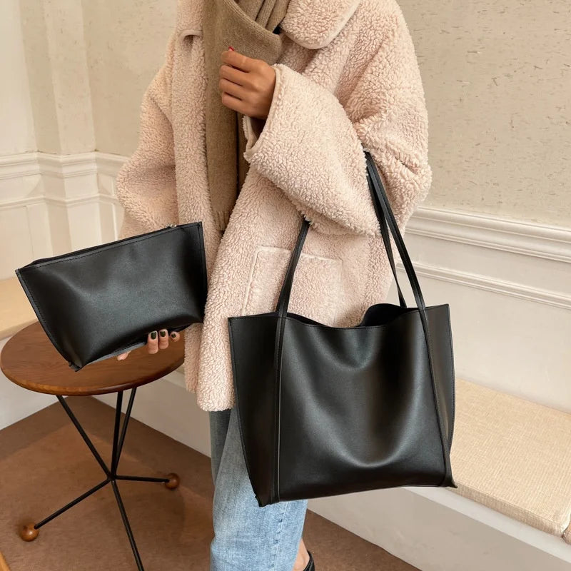 Large Capacity Shoulder Bag Trendy Pu Leather Tote Bags Solid Color Ladies Handbag Women's Fashion Underarm bags