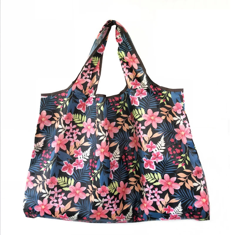 Fashion Pocket Tote Women Bag Eco-Friendly Folding Shopping Bag Reusable Portable Shoulder Handbag for Travel Supermarket