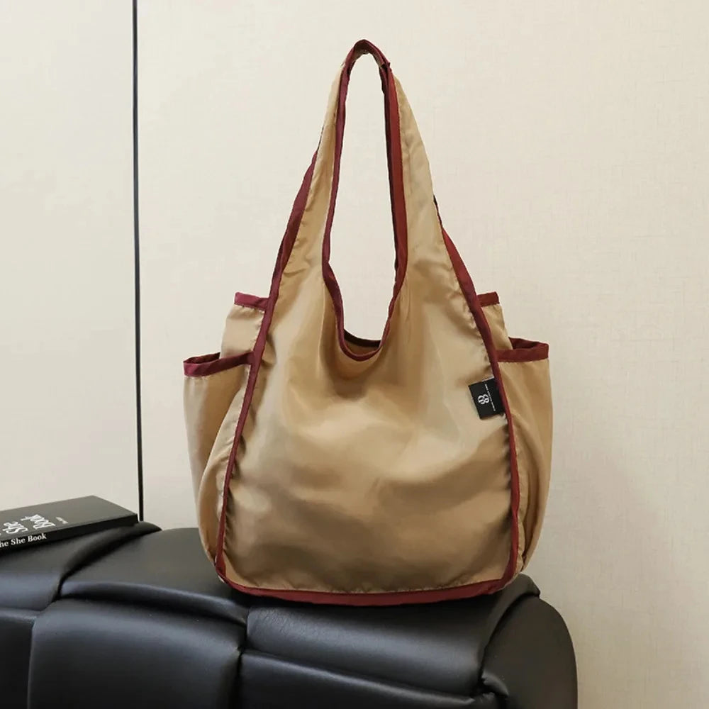 Large Capacity Lady Tote Bag Foldable Thickening Shopping Bag Lightweight Handbag Double-layer Shoulder Bag for Women